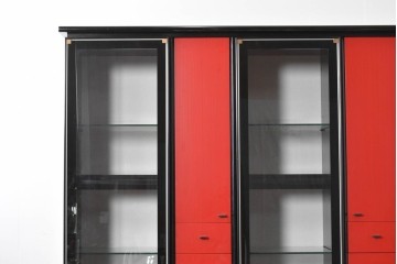 中古　美品　高級品!!　モリシゲ(MORISHIGE/森繁)　マリーナ　目の覚めるような赤と黒の配色が魅力の照明付き特大キャビネット　定価200万円以上　※搬入時に分解可能　(R-087762)