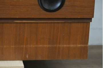 和製ヴィンテージ　希少デザイン　チーク材　丸鏡が印象的なミラー扉付きチェスト　(R-087767)
