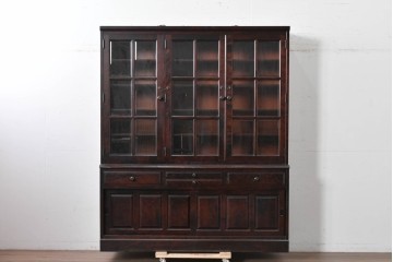 中古　北海道民芸家具　OM168特注品　カバ材　重厚な雰囲気の収納棚　(R-087768)