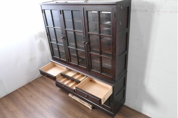 中古　北海道民芸家具　OM168特注品　カバ材　重厚な雰囲気の収納棚　(R-087768)