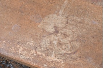 イギリスヴィンテージ　オーク材　リネンフォールドの伝統模様が施されたデスク　(R-087773)