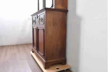 イギリスアンティーク　高級品!!　マホガニー材　優美な装飾と贅沢なレザートップのビューローブックケース　(R-087775)