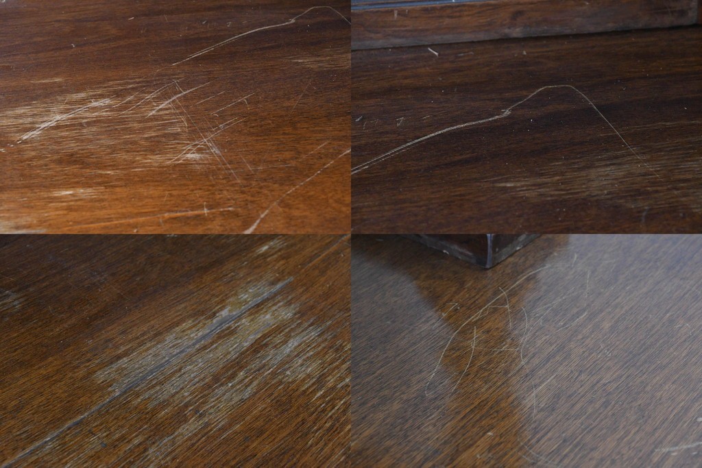 フランスアンティーク　ウォールナット材　豪華絢爛な彫刻装飾が目を惹くスライド天板付きミラーバックキャビネット　(R-087776)