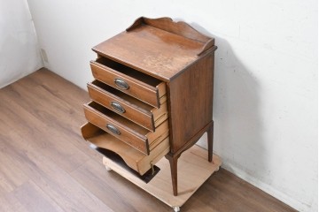 イギリスヴィンテージ　CHARLES JENNER & COMPANY　落ち着いた木味と軽やかさを感じる引き出し式のレコードケース　(R-087779)