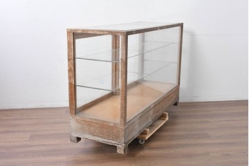 和製ヴィンテージ　楢(ナラ)材　素朴な風合いが魅力のガラスショーケース　(R-087781)