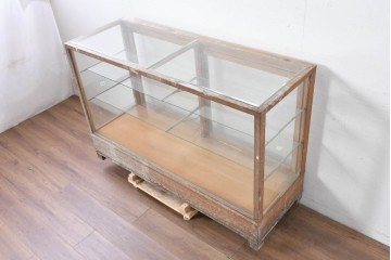 和製ヴィンテージ　楢(ナラ)材　素朴な風合いが魅力のガラスショーケース　(R-087781)