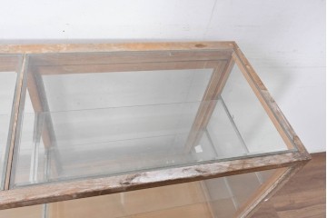 和製ヴィンテージ　楢(ナラ)材　素朴な風合いが魅力のガラスショーケース　(R-087781)
