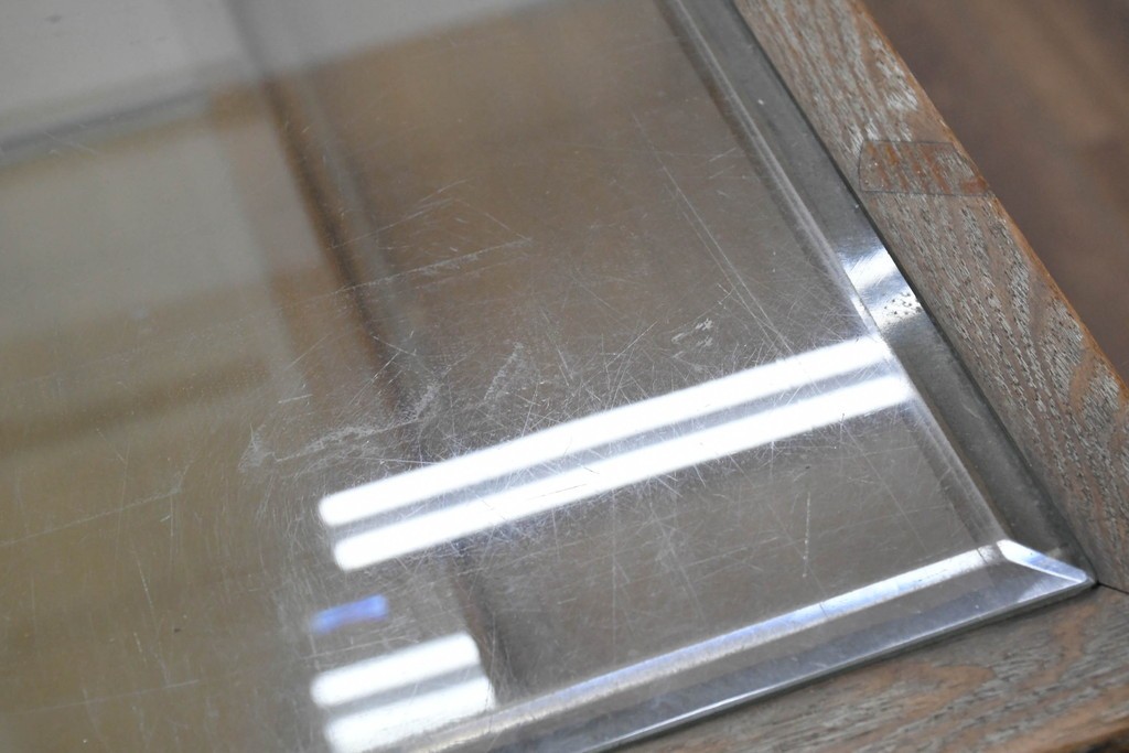 和製ヴィンテージ　楢(ナラ)材　素朴な風合いが魅力のガラスショーケース　(R-087781)