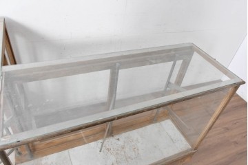 和製ヴィンテージ　伊藤製作所　曲げガラス　レトロな木製フレームの引き出し付きL型ガラスショーケース　(R-087782)