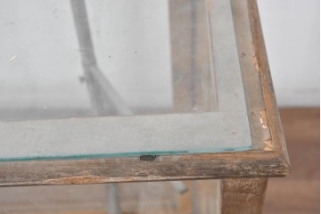 和製ヴィンテージ　伊藤製作所　曲げガラス　レトロな木製フレームの引き出し付きL型ガラスショーケース　(R-087782)