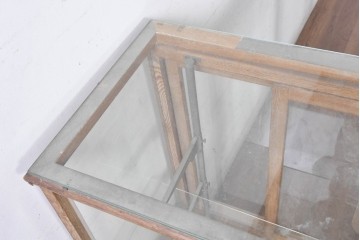 和製ヴィンテージ　伊藤製作所　曲げガラス　レトロな木製フレームの引き出し付きL型ガラスショーケース　(R-087782)