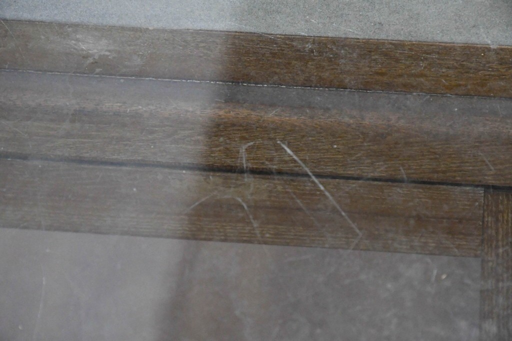 和製ヴィンテージ　伊藤製作所　曲げガラス　レトロな木製フレームの引き出し付きL型ガラスショーケース　(R-087782)