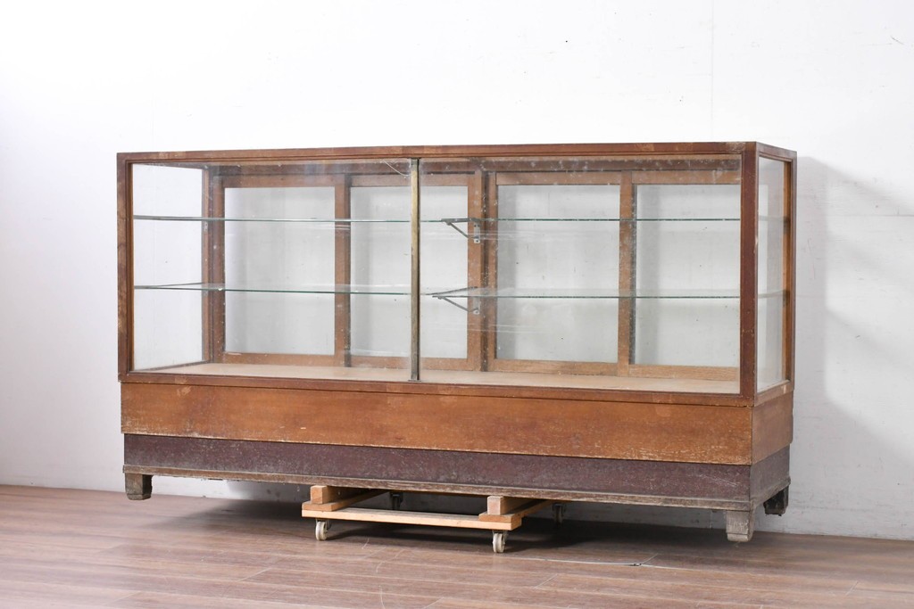 和製ヴィンテージ　楢(ナラ)材　味わい深い木肌が魅力のガラスショーケース　(R-087783)