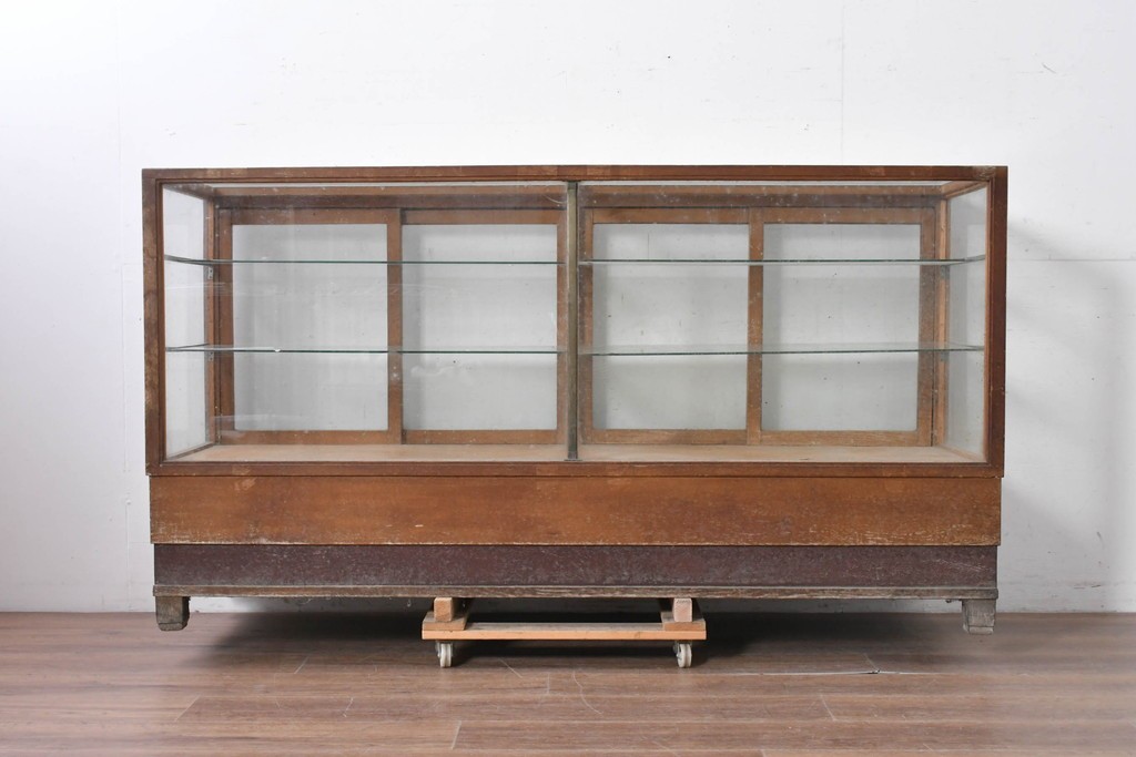 和製ヴィンテージ　楢(ナラ)材　味わい深い木肌が魅力のガラスショーケース　(R-087783)