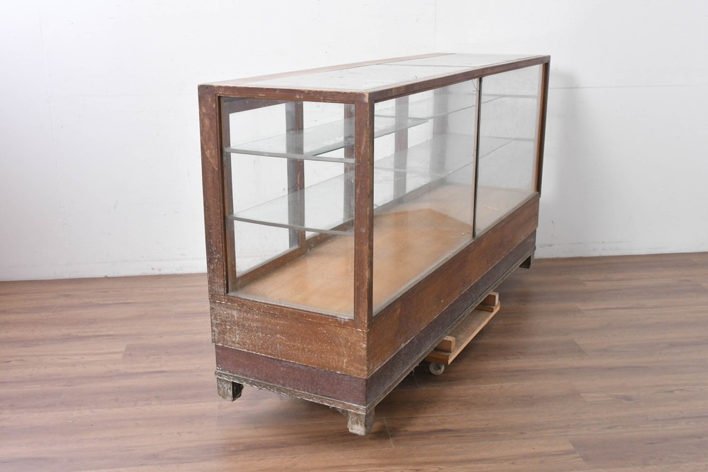 和製ヴィンテージ　楢(ナラ)材　味わい深い木肌が魅力のガラスショーケース　(R-087783)