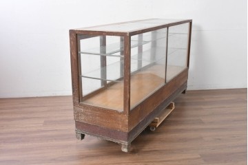 和製ヴィンテージ　楢(ナラ)材　味わい深い木肌が魅力のガラスショーケース　(R-087783)