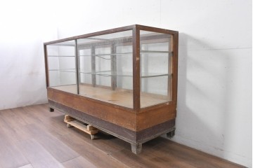 和製ヴィンテージ　楢(ナラ)材　味わい深い木肌が魅力のガラスショーケース　(R-087783)