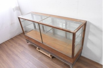 和製ヴィンテージ　楢(ナラ)材　味わい深い木肌が魅力のガラスショーケース　(R-087783)