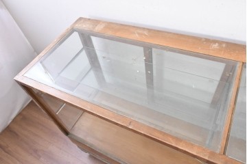 和製ヴィンテージ　楢(ナラ)材　味わい深い木肌が魅力のガラスショーケース　(R-087783)