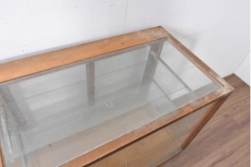和製ヴィンテージ　楢(ナラ)材　味わい深い木肌が魅力のガラスショーケース　(R-087783)