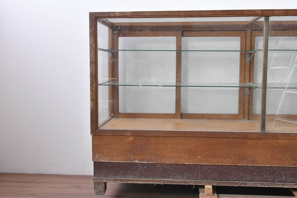 和製ヴィンテージ　楢(ナラ)材　味わい深い木肌が魅力のガラスショーケース　(R-087783)