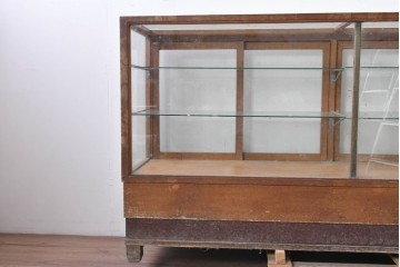 和製ヴィンテージ　楢(ナラ)材　味わい深い木肌が魅力のガラスショーケース　(R-087783)