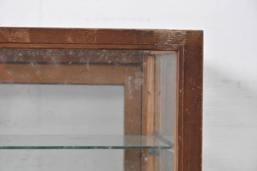 和製ヴィンテージ　楢(ナラ)材　味わい深い木肌が魅力のガラスショーケース　(R-087783)