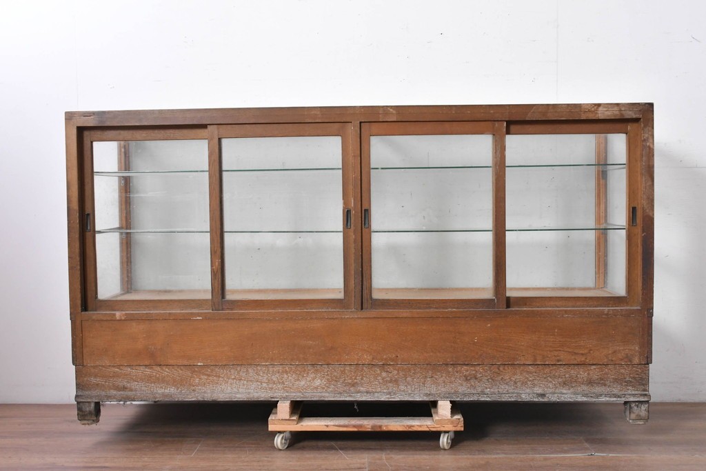 和製ヴィンテージ　楢(ナラ)材　味わい深い木肌が魅力のガラスショーケース　(R-087783)