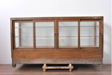 和製ヴィンテージ　楢(ナラ)材　味わい深い木肌が魅力のガラスショーケース　(R-087783)