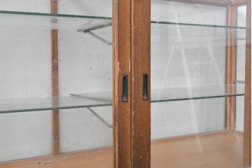 和製ヴィンテージ　楢(ナラ)材　味わい深い木肌が魅力のガラスショーケース　(R-087783)