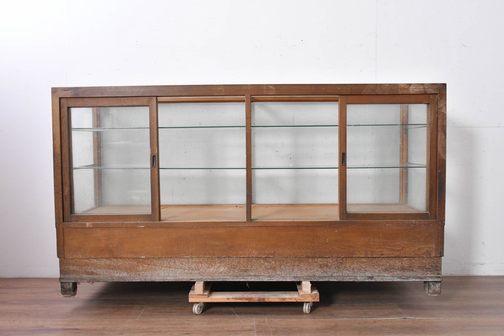 和製ヴィンテージ　楢(ナラ)材　味わい深い木肌が魅力のガラスショーケース　(R-087783)