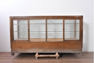 和製ヴィンテージ　楢(ナラ)材　味わい深い木肌が魅力のガラスショーケース　(R-087783)