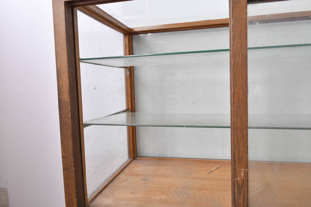 和製ヴィンテージ　楢(ナラ)材　味わい深い木肌が魅力のガラスショーケース　(R-087783)