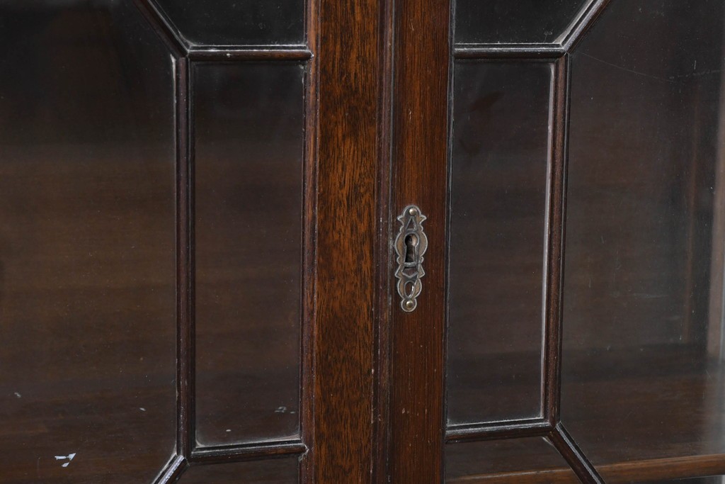 イギリスアンティーク　マホガニー材　幾何学模様のガラス扉が目を引く上品なブックケース　(R-087787)