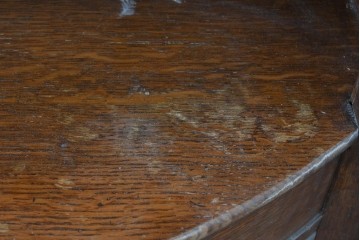 イギリスアンティーク　希少デザイン!!　オーク材　アーチトップ・ボウフロントデザインが魅力のオープンシェルフ　(R-087790)