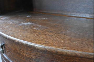 イギリスアンティーク　希少デザイン!!　オーク材　アーチトップ・ボウフロントデザインが魅力のオープンシェルフ　(R-087790)