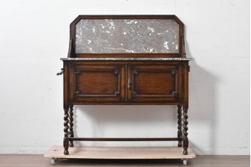 イギリスアンティーク　オーク材　バーリーシュガーツイストレッグが印象的なタオルハンガー付きのウォッシュスタンド　(R-087794)