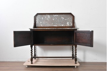 イギリスアンティーク　オーク材　バーリーシュガーツイストレッグが印象的なタオルハンガー付きのウォッシュスタンド　(R-087794)