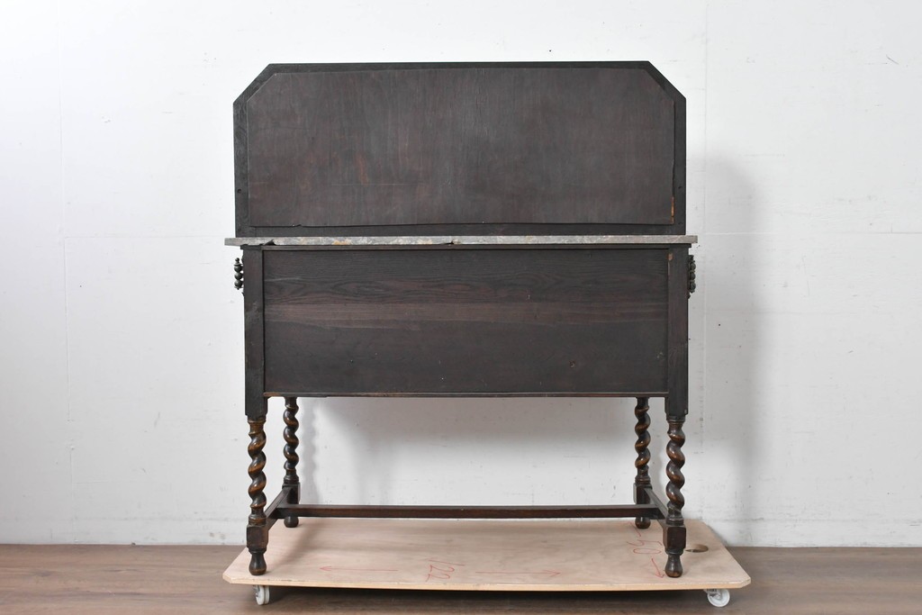 イギリスアンティーク　オーク材　バーリーシュガーツイストレッグが印象的なタオルハンガー付きのウォッシュスタンド　(R-087794)