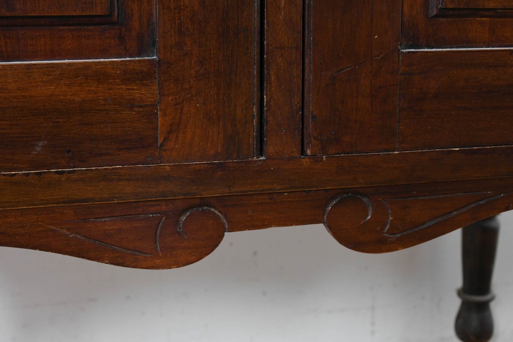 イギリスアンティーク　大理石天板　ウォールナット材　小振りサイズ　タイル装飾と透かし彫りが美しいウォッシュスタンド　(R-087802)