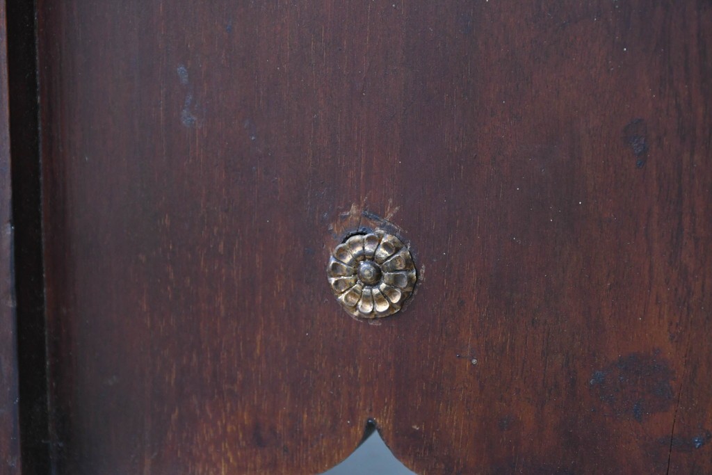 イギリスアンティーク　大理石天板　ウォールナット材　小振りサイズ　タイル装飾と透かし彫りが美しいウォッシュスタンド　(R-087802)