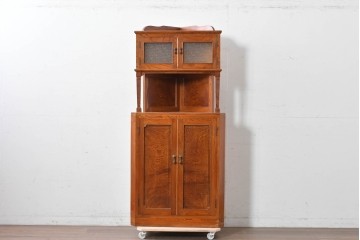 和製アンティーク　上手物!　高級品　欅(ケヤキ)材　上質な杢目が目を引く古い洋館のコーナーキャビネット　(R-087806)