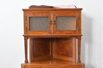 和製アンティーク　上手物!　高級品　欅(ケヤキ)材　上質な杢目が目を引く古い洋館のコーナーキャビネット　(R-087806)