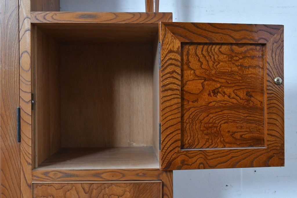 和製アンティーク　上手物!　高級品　欅(ケヤキ)材　パーケットリーが映えるモダンデザインが素敵な古い洋館の本箱　(R-087807)