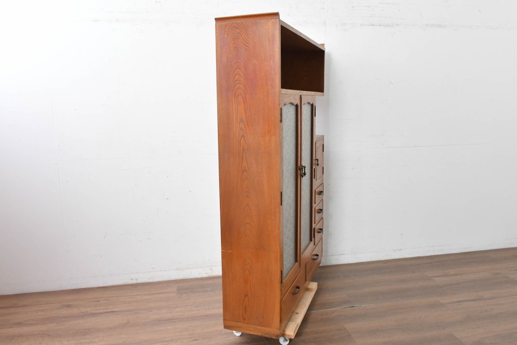 和製アンティーク　上手物!　高級品　欅(ケヤキ)材　パーケットリーが映えるモダンデザインが素敵な古い洋館の本箱　(R-087807)