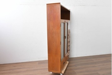 和製アンティーク　上手物!　高級品　欅(ケヤキ)材　パーケットリーが映えるモダンデザインが素敵な古い洋館の本箱　(R-087807)