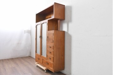 和製アンティーク　上手物!　高級品　欅(ケヤキ)材　パーケットリーが映えるモダンデザインが素敵な古い洋館の本箱　(R-087807)