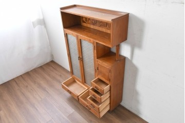 和製アンティーク　上手物!　高級品　欅(ケヤキ)材　パーケットリーが映えるモダンデザインが素敵な古い洋館の本箱　(R-087807)