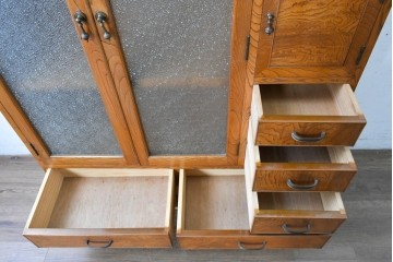 和製アンティーク　上手物!　高級品　欅(ケヤキ)材　パーケットリーが映えるモダンデザインが素敵な古い洋館の本箱　(R-087807)