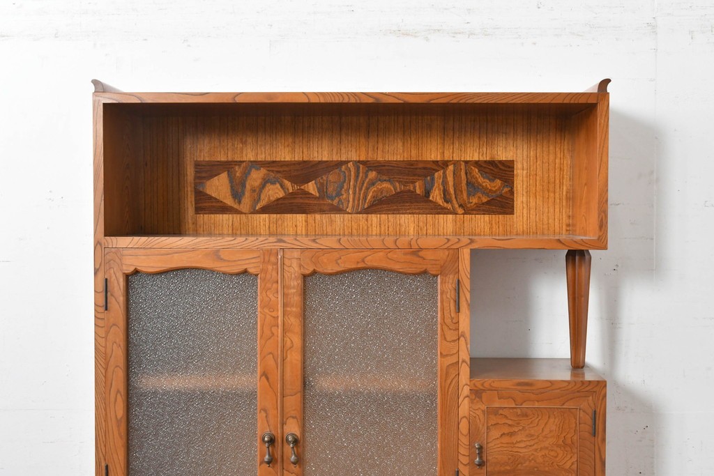 和製アンティーク　上手物!　高級品　欅(ケヤキ)材　パーケットリーが映えるモダンデザインが素敵な古い洋館の本箱　(R-087807)